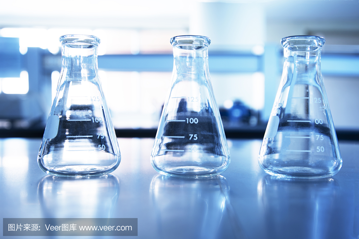 三玻璃烧瓶研究化学科学实验室蓝色教育背景
